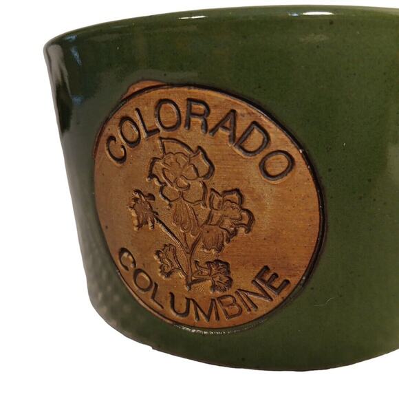 Colorado Columbine Green Clay Pen Pottery Souvenir Coffee Mug Handcrafted 18oz - Picture 2 of 10
